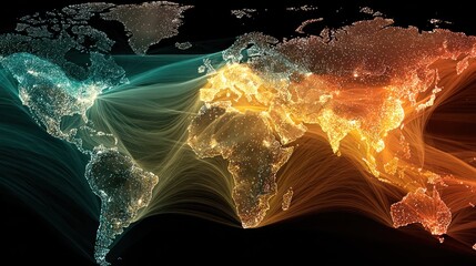 Global Network Connections Depicted in an Abstract World Map Illustration Visualization