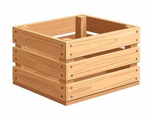 Rustic Wooden Crate with Simple Plank Construction and Visible Metal Fasteners on a Plain White Background Studio Shot