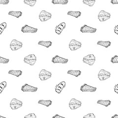 Hand Drawn Bread seamless pattern. Doodle Bakery pattern background