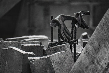 Work gloves on construction rebar