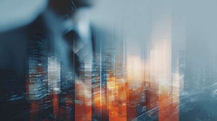 Abstract business city with digital financial growth concept