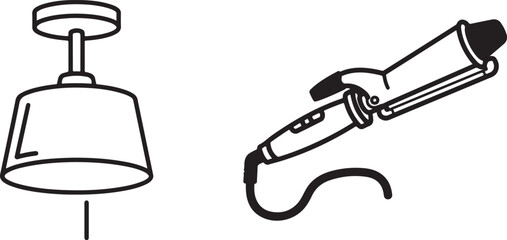 Simple Outline Icons of Pendant Lamp and Hair Curling Tool