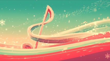 Winter Christmas concert music festival party poster illustration background, dynamic notes, snowflakes