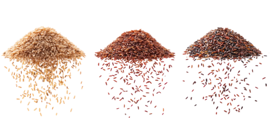 Three piles of different types of grains isolated on transparent background