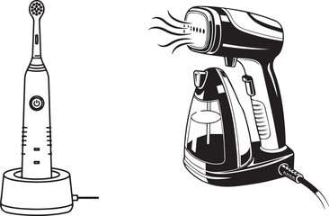 Household Appliances Vector Illustration: Electric Toothbrush and Handheld Garment Steamer