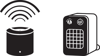 Minimalist Home Appliances Smart Speaker Heater Black White Icons
