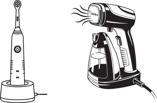 black and white toothbrush and clothes steamer clip art preview