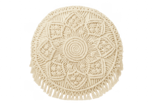 Macrame pouf cushion bohemian textile decor accent