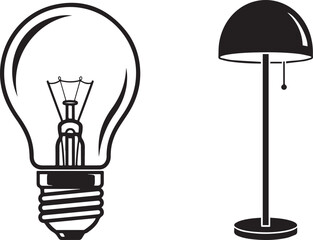 Simple Black Outline Light Bulb and Solid Floor Lamp Icons