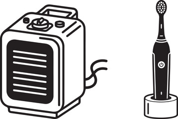 Minimalist Black and White Vector Icons of Household Electronics