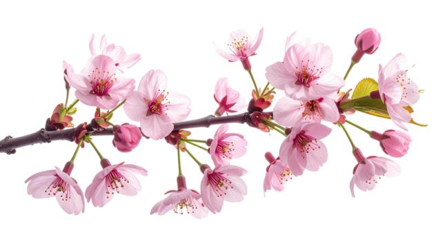Branch full of blooming cherry blossoms with delicate pink petals