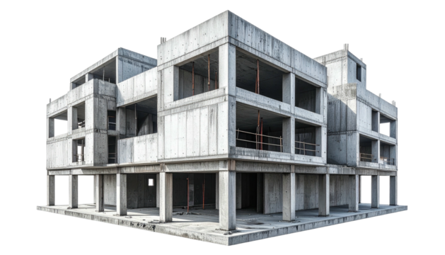 Concrete structure under construction; beams visible