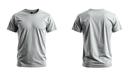 Front and back view of a plain gray short-sleeved t-shirt