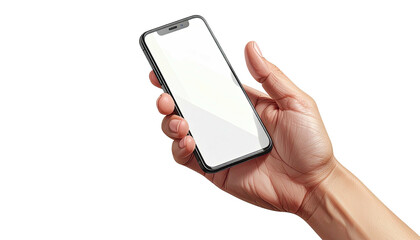 Hand holding a blank screen smartphone against a black background