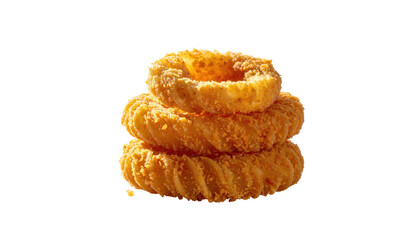 Stack of golden, crispy, battered, fried onion rings
