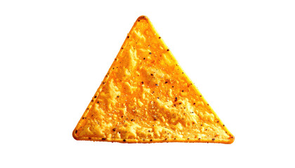 Single nacho chip, triangle, textured, orange, dark speckled