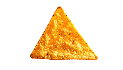 Single nacho chip, triangle, textured, orange, dark speckled