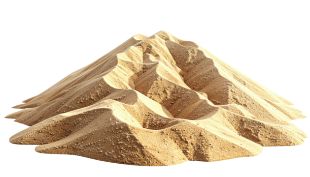 Sand pile features intricate layered steps in sunlight