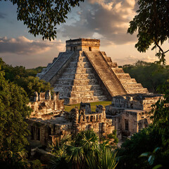 Ancient Mayan Pyramid of Chichen Itza in Mexico
