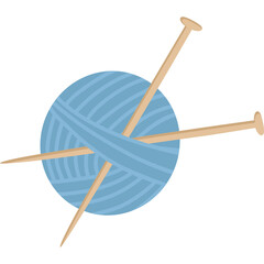 Light Blue Yarn Ball With Two Wooden Knitting Needles On Transparent Background Crafting Hobby Needlework Supplies