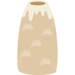 Minimalist antique ceramic pottery vase with beige and cream tones and decorative heart pattern on a transparent background clean design for interior illustration