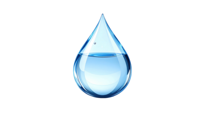 Glossy, stylized teardrop-shaped water droplet on black backdrop