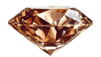 Faceted, amber gemstone; light scatters, creating depth and brilliance