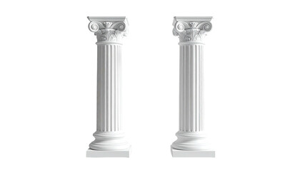 Obraz premium Two white ionic columns stand against a stark black backdrop