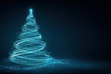 A festive Christmas tree created from glowing blue lights set against a dark background, giving a modern and abstract feel. Perfect for holiday and New Year's themed designs.