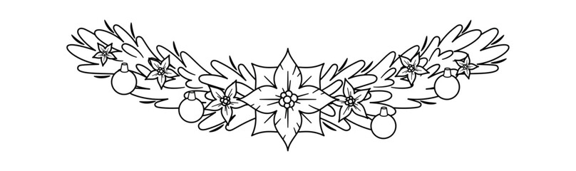 Evergreen plant Christmas garland black-and-white