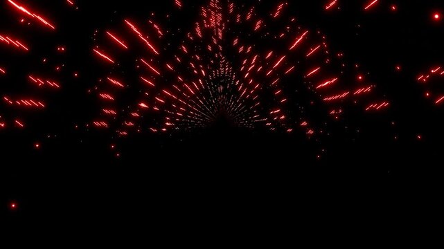 Abstract Red Light Tunnel with Particles Moving Forward in Dark Space