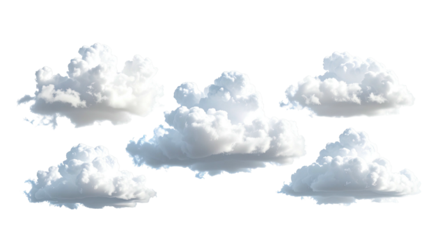 Five fluffy white clouds float on a black background