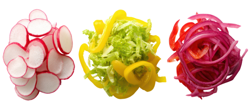 Three abstract colorful organic shapes isolated on transparent background