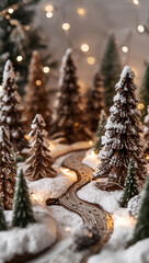 北欧風の簡潔な造形美を活かした木製デコレーションが冬の透明感と共鳴し多用途で扱える縦型シーン. 生成AI