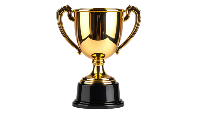 Shiny, gold cup with handles on black base - Powered by Adobe