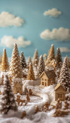 白の階調で雪の冷たさを、木目の温度でやさしさを表現し祝祭の静けさを上質に届ける縦構図の装飾情景. 生成AI