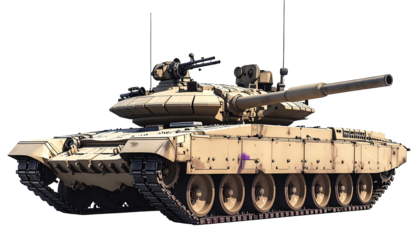 Tan armored military tank on black background