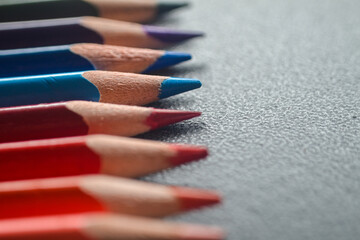 Close up of colored pencils. Back to school concept