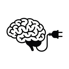 Brain connected to electrical plug symbolizing ideas and energy