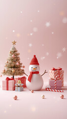 Obraz premium 3D cute Christmas background soft pastel colors snowman gifts candy canes snowflakes smooth lighting