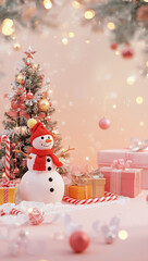 3D cute Christmas background soft pastel colors snowman gifts candy canes snowflakes smooth lighting