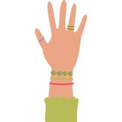 Open Palm Hand Adorned With Rings And Bracelets On Transparent Background Detailed Illustration
