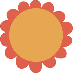 Orange and Red Cartoon Sun Flower With Petals And Yellow Center On Transparent Background