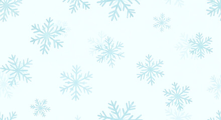 Fototapeta premium A light blue and white background with scattered snowflakes falling gently.