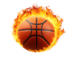 - Basketball ball with fire flames isolated on transparent background