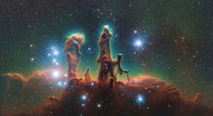 Wide View of the Pillar's of Creation in the Eagle Nebula