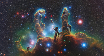 Wide View of the Pillar's of Creation in the Eagle Nebula