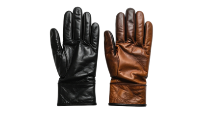 Pair gloves black leather, brown leather on a black background