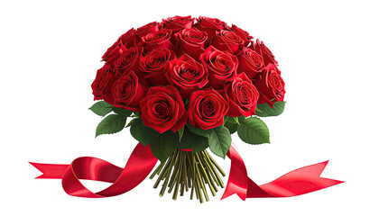 Red rose bouquet tied with a ribbon, on a black background