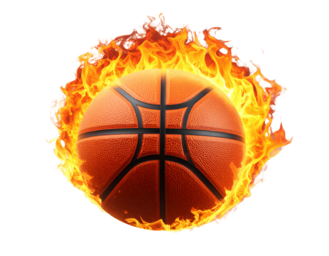 - Basketball ball with fire flames isolated on transparent background